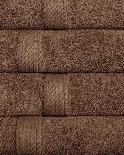 Superior Egyptian Cotton Pile Hand Towel Set of 4, Ultra Soft Luxury Towels, Thick Plush Essentials, Absorbent Heavyweight, Guest Bath, Hotel, Spa, Home Bathroom, Shower Basics, Chocolate