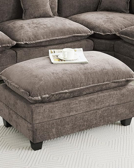 35‘’ Modern Chenille Cloud Sofa Ottoman,Rectangle Ottoman for Modular Sectional Sofa, Brown