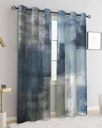 Asuexpect Dusty Blue Abstract Curtains 2 Panels Set Navy Grey Geometric Curtain Modern Chic Window Treatments Decorative for Farmhouse Living Room Bedroom Window 50% Darkening Curtain 42x63 Inch