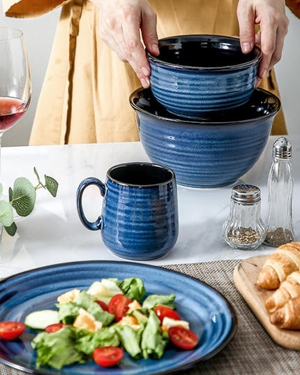 HASENSE Espresso Cups 8 oz, Small Coffee Cups Set of 6, Ceramic Mugs with Handle for Coffee, Tea, Cappuccino and Mocha, Dishwasher & Microwave Safe, Blue