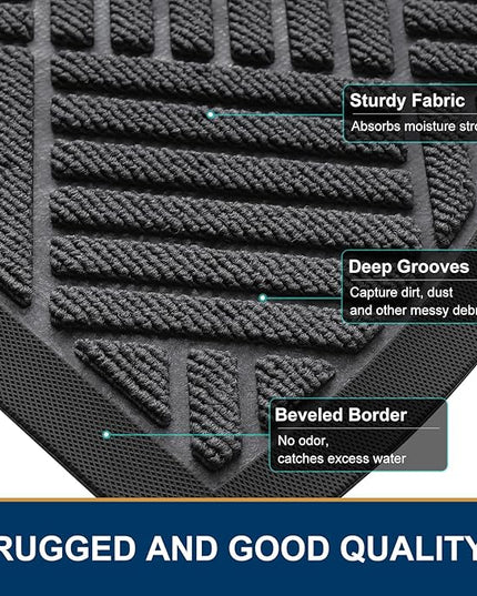 Smiry Half Circle Front Door Mat Outside Entrance,Heavy Duty Outdoor Indoor Natural Rubber Doormat,Non Slip,Trap Dirt and Moisture,Easy Clean,Low Profile Patio Porch Entryway Mat,29.5x17, Light Grey
