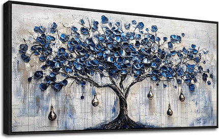 XIGUANGART Tree of Life Large Wall Art Modern Abstract Paintings Watercolor Blue Farmhouse Framed Artwork for Walls Canvas Prints Pictures Wall Decor for Living Room Bedroom Home Office Decoration
