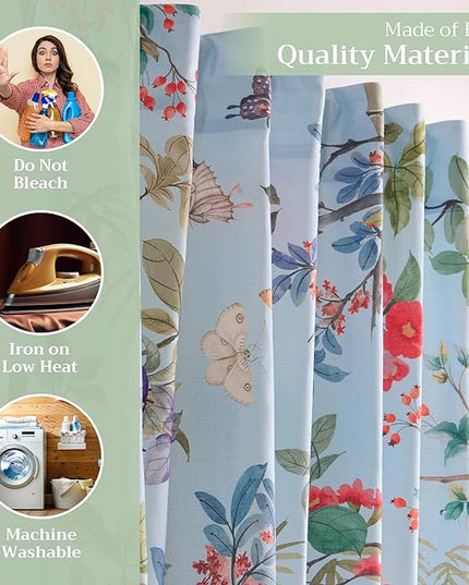 Maison d' Hermine Curtains for Living Room 100% Cotton 108 inch Length One Panel Light Filtering Curtains for Bedroom Windows with Rod and Loop Pockets Drapes (Canne Pastel Blue, 50" W x 108" L)