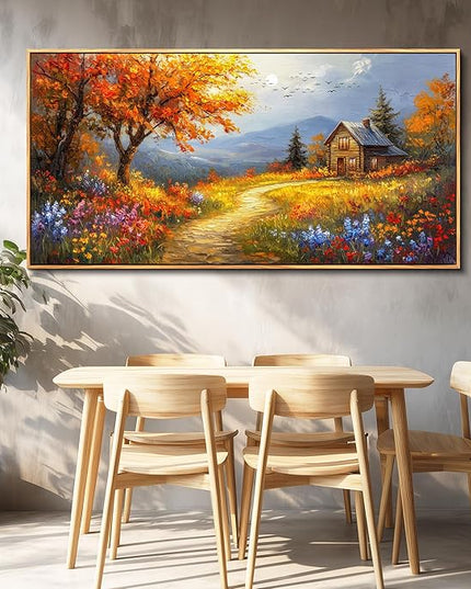 FUHAIHUA Large Wood Framed Wall Decor For Living Room Canvas Wall Art For Office Modern Wall Decorations For Bedroom Reddish Orange Tree Painting Farmhouse Pictures Artwork Room Home Decor 24x48 In