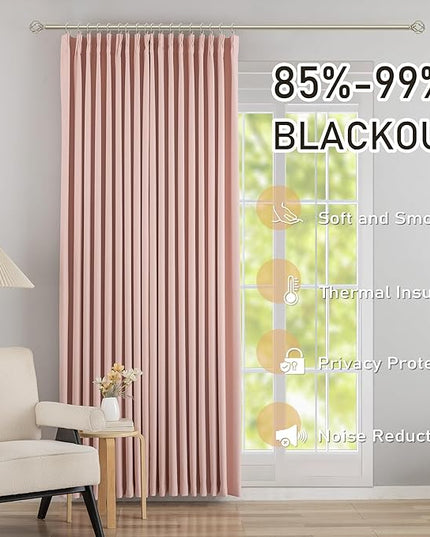 DONREN Baby Pink 60 inch Wide Pinch Pleated Blackout Curtains with Hooks - 102 inch Length Room Darkening Thermal Insulated Window Curtain Panels for Patio Sliding Glass Door,Pack of 2