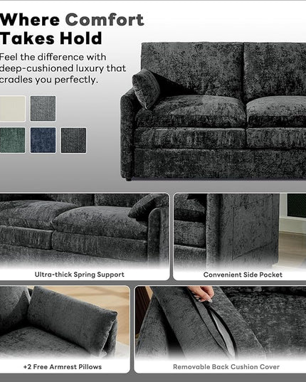 Tbfit Modern Loveseat Couch, 68" Cloud Sofa Spring Seat Cushion, Comfy 2-Seater Love Seat with Pillows, Chenille Removable Cover, Soft Upholstered Living Room Furniture Home Apartment, Dark Gray
