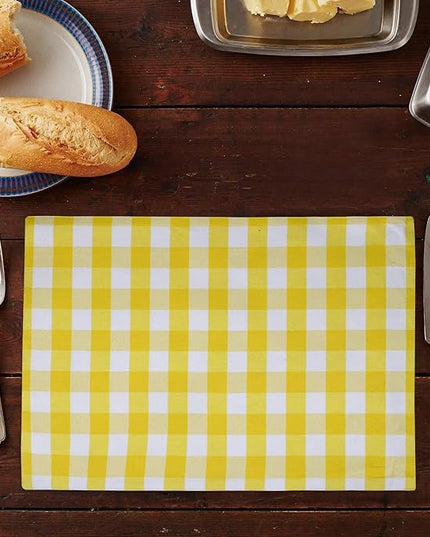 Urban VillaPlacemats for Dining Table 100% Cotton Placemats 14''x20'' Over Sized Tablemats Set of 6 Placemats Yellow/White Buffalo Check Tablemats for Family Dinners Wedding PartiesPlacemats