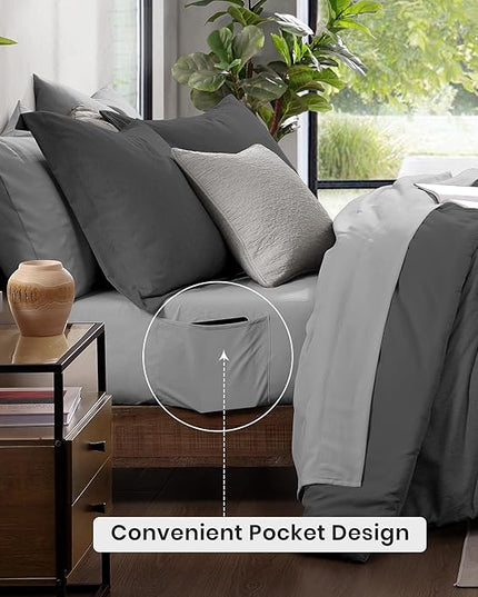 Monbix Full Size Comforter Set, Dark Grey Bedding Comforter for Full Size Bed Set Reversible, Bedding Sets Full 7 Pieces, Cationic Dyeing Bed in a Bag with Comforter, Sheets, Pillowcases & Shams