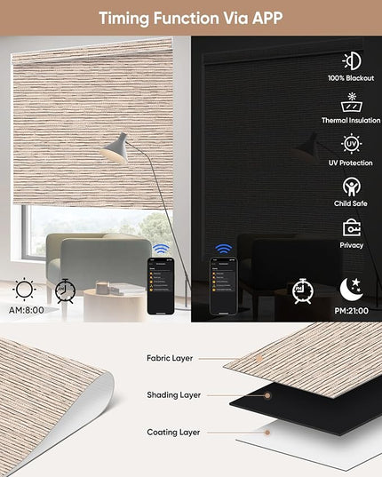 Kincmo Motorized Blinds with Remote,100% Blackout Motorized Roller Shades Work with Apple Homekit,Alexa,Google, Custom Electric Blinds with App,Voice Control (Aqua Waves Sandy)