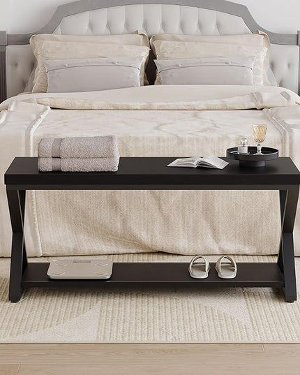 IBF Black Bench for Entryway, Black Modern Wood Bench for Bedroom Hallway Foyer, Farmhouse Entry Way Home Organizer Shoe Bench Seat with Storage Rack Indoor Under Window, 39 Inch Long