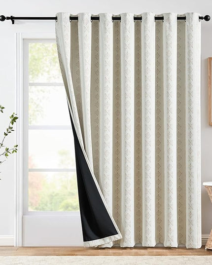 jinchan 95% Blackout Boho Curtain 84 Inches Long for Bedroom 1 Panel Extra Wide Printed Curtain Beige Geometric Grommet Top Thermal Insulated Window Drape Beige