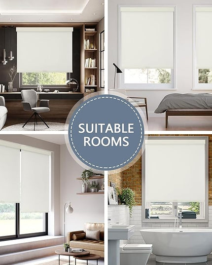 AOSKY Blackout Roller Shades Cordless Blinds for Windows, Free-Stop Shades with Valance, Thermal Insulated Fabric, UV Protection, Natural Woven Blinds for Home and Office (28" W x 72" H, Ivory)