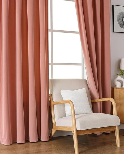 Joydeco Pink Velvet Curtains 96 inch Length 2 Panels, Luxury Blackout Rod Pocket Thermal Insulated Window Curtains, Super Soft Room Darkening Drapes for Living Dining Room Bedroom,W52 x L96 inches