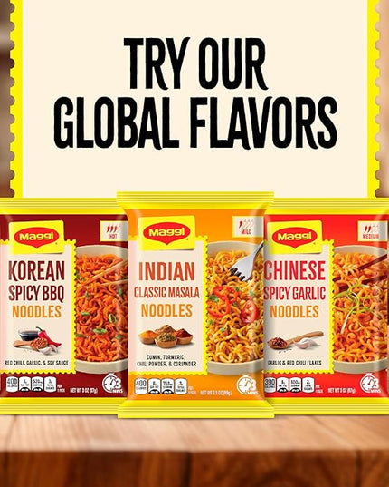 Maggi Chinese Spicy Garlic Noodles, Instant Ramen Noodles, 3 min, Vegetarian, Halal, Kosher, 24-Pack