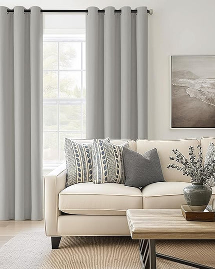 ChrisDowa 100% Blackout Light Grey Solid Curtains 102 Inches Long 2 Panels for Bedroom Living Room,Farmhouse Room Darkening Thermal Insulated Soundproof Grommet Top Window Treatment Drapes,52x102