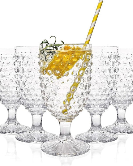 Hobnail Drinking Glasses Goblet Water set of 6, 13 oz Iced Tea Glasses Ideal for Soda Wine Milk Coke Juice and Beer Perfect for Weddings Parties Bars