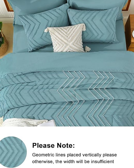 Litanika Oversized King Size Comforter Set with Sheets Grayish Teal - 7 Pieces Bed in a Bag Oversized King Boho Tufted Complete Bedding Sets with Comforter, Sheets, Pillowcases & Shams