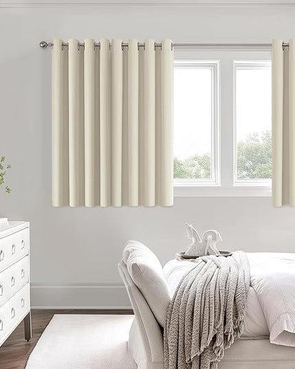 ChrisDowa 100% Blackout Birch Solid Curtains 45 Inches Long 2 Panels for Bedroom Living Room,Farmhouse Room Darkening Thermal Insulated Soundproof Grommet Top Window Treatment Drapes,52x45