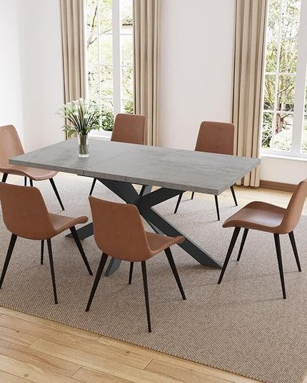 ZckyCine Extendable Dining Table Set for 6-8, 51"-67" Modern Rectangular Kitchen Table with 6 Chairs, Space-Saving Expandable Dinner Table with Sturdy Metal Frame for Dining Room & Apartment Decor