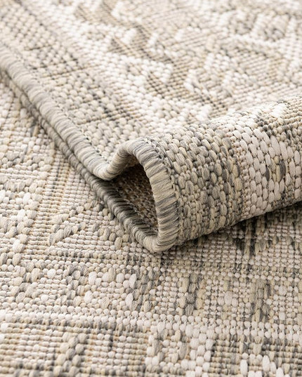 Rugs.com Outdoor Aztec Collection Rug – 6 Ft Round Light Gray Flatweave-Pile Rug Perfect for Kitchens, Dining Rooms