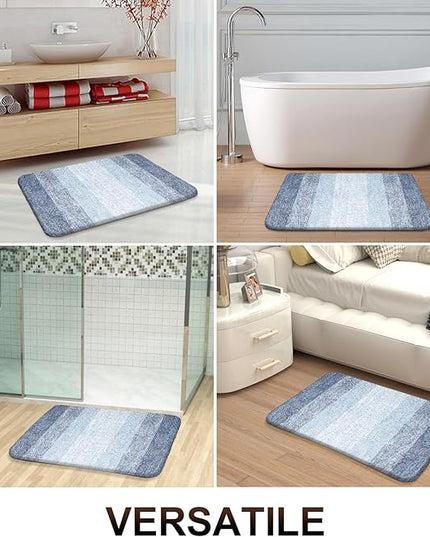 OLANLY Bathroom Rug Set 2 Piece, Soft Absorbent Microfiber Bath Rug Set, Non-Slip, Machine Wash Dry, Plush Shaggy Bath Mats for Bathroom (47"x20"+24"x16", Blue)