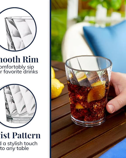 US Acrylic Optix Plastic Reusable Drinking Glasses (Set of 8) 14oz Rocks Cups in Clear | BPA-Free Tumblers, Made in USA | Top-Rack Dishwasher Safe