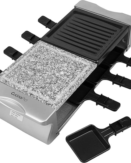Electric Cheese Raclette Table Grill w Nonstick Grilling Plate & Cooking Stone- Indoor Smokeless Korean BBQ 8 Person Tabletop Cooker Hotplate- Melt, Grill Meat Veggies for Home Dinner Party, Xmas Gift