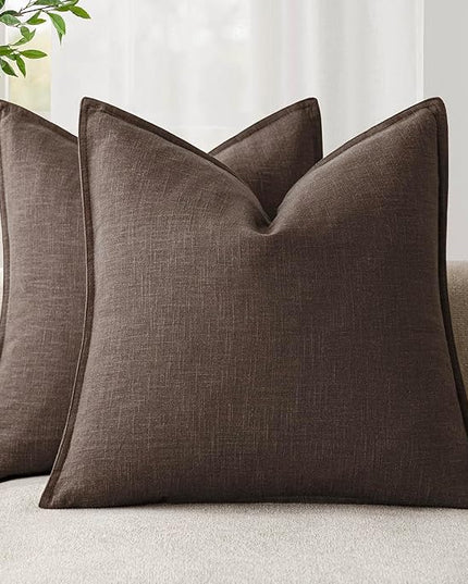 Foindtower Pack of 2, Decorative Linen Soild Throw Pillow Covers Soft Accent Cushion Case Boho Farmhouse Neutral Pillowcase for Couch Sofa Bedroom Living Room Home Decor 20 x 20 Inch Reddish Brown