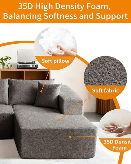 103.54'' Sectional Sofa, Raindrop Velvet Fabric L Shaped Sofa, 4 Seat Modern L Shape Couch with 2 Pillows Left Hand Lounge for Living Room, Office