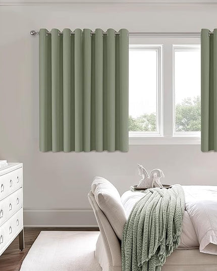 ChrisDowa 100% Blackout sage Solid Curtains 45 Inches Long 2 Panels for Bedroom Living Room,Farmhouse Room Darkening Thermal Insulated Soundproof Grommet Top Window Treatment Drapes,52x45
