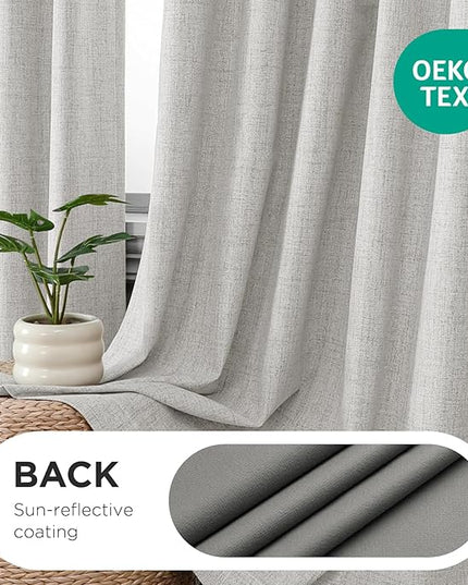 Joydeco Pinch Pleated Curtains - 100% Blackout for Bedroom, White Linen Curtains 40" W x 84" L, Thermal Insulated 2 Panels Light Blocking Drapes, Back Tabs for Living Room