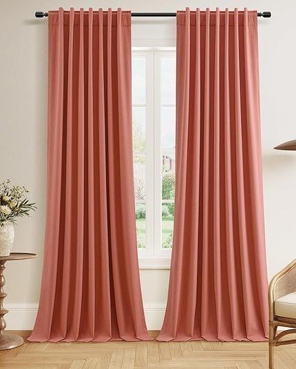 Guken 100% Blackout Curtains 102 Inch Length 2 Panels Set for Living Room Bedroom Back Tab Thermal Insulated Black Out Linen Drapes Room Darkening Coral,52x102