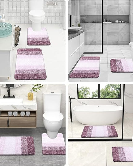 OLANLY Bathroom Rug Set 2 Piece, Soft Absorbent Microfiber Bath Mats and U-Shaped Contour Toilet Rug, Non-Slip, Machine Wash Dry, Plush Shaggy Bath Mats for Bathroom (24"x16"+24"x20", Mauve)
