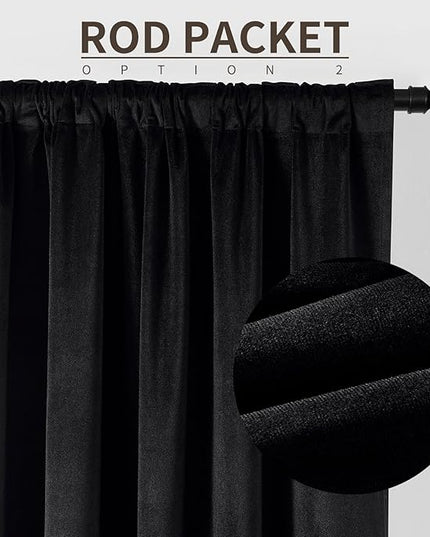 Joydeco 100% Blackout Velvet Curtains for Bedroom 84 Inches Long 2 Panels, Back Tab/Rod Pocket Living Room Drapes, Thermal Insulated Soundproof Heavy Duty Curtains for Windows,52W x 84L,Black