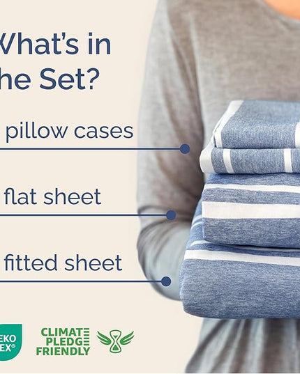 Cal King Size 4 Piece Sheet Set - Comfy Breathable & Cooling Bed Sheets Set - Hotel Luxury Bedding for Women, Men, Kids, Teens, Boys & Girls - Deep Pockets & Wrinkle Free - Oeko-Tex - Blue Stripes 3