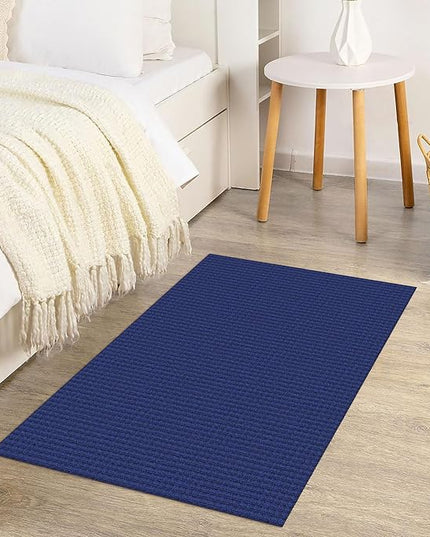 KOZYFLY Indoor Door Mat 2x3 ft Small Area Rugs Washable Front Door Mat Non Slip Rubber Backed Entryway Rug Cotton Entrance Doormat for Front Porch Bathroom Kitchen Bedroom, Royal Blue/Navy