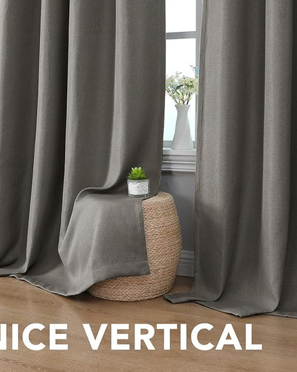H.VERSAILTEX Linen Blackout Curtain 96 Inches Long for Bedroom/Living Room Thermal Insulated Grommet Linen Curtain Drapes Primitive Textured Burlap Effect Window Drapes 1 Panel - Heather Taupe Gray