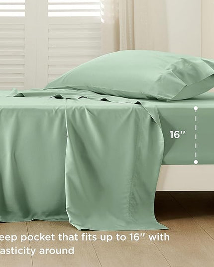 Bedsure Cooling Sheets Twin, Rayon Derived from Bamboo, Breathable & Soft Twin Sheets Set, Deep Pocket Up to 16 Inches, Hotel Luxury Silky Bedding for Hot Sleepers, Sage Green