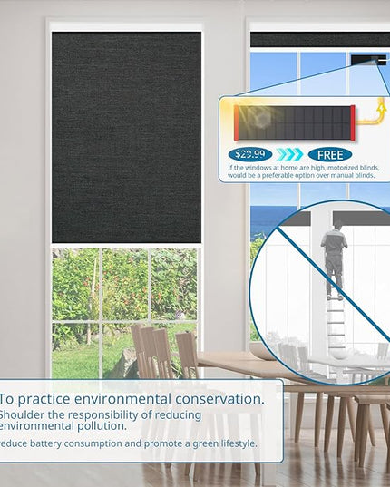 DENFOON Motorized Blinds with Remote Control, Custom Blackout Smart Blinds [with Cover],Electric Blinds with Complimentary Solar Panel, Cordless Automatic Roller Shades for Windows,Black,Custom