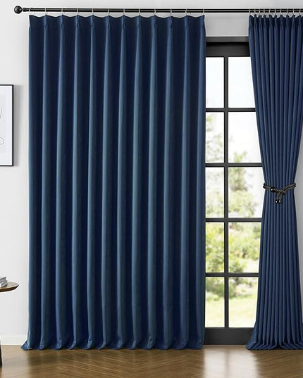 KEQIAOSUOCAI Navy Pleat Wide Width Drapes 80 x 102 inch Long 2 Panels - Thermal Insulated Room Divider Curtains for Bedroom/Living Room/Patio, Pinch Pleated Curtain Panel with Hooks