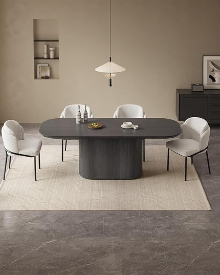 Guyii 86.61" Oval Dining Table Set with 8 Chairs, Modern Kitchen Table Set, Indoor Rectangular Dining Room Table for Kitchen, Living Room, Home, Black