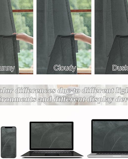 DUALIFE Grey Linen Semi Sheer Window Curtain 84 Inch Length Panels Drapes for Living Room Boho Rod Pocket Back Tab Long Curtains Set 2 for Farmhouse Decor Bedroom, 52 x 84 Gray