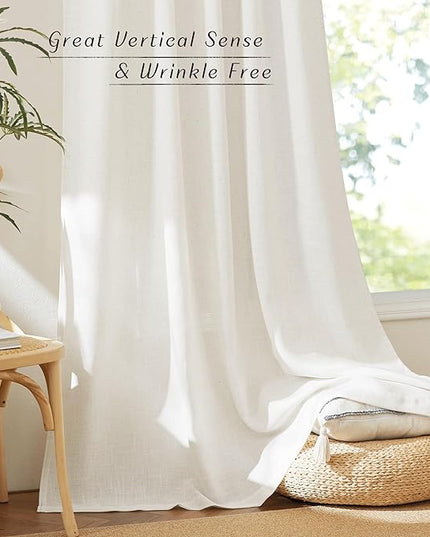 NICETOWN Linen Pinch Pleated Curtain for Living Room 108 Inch Long for Bedroom, Thermal Insulated Rod Pocket & Back Tab Window Curtains for Sliding Door/Dining Room, 2 Panels, 52" W, Linen