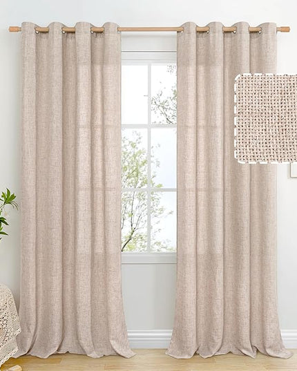 BGment Taupe Linen Curtains 95 Inch Long for Living Room - Burlap Textured Light Filtering Window Treatments Grommet Sheer Drapes for Farmhouse, 2 Panels, 52 X 95 Inch