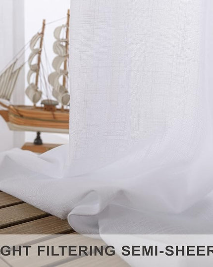 Pitalk White Semi Sheer Curtains 36 Inch Wide for Living Room 2 Panels Set Back Tab Drapes Light Filtering Rod Pocket White Linen Curtains for Bedroom 36 x 84 Inch Length