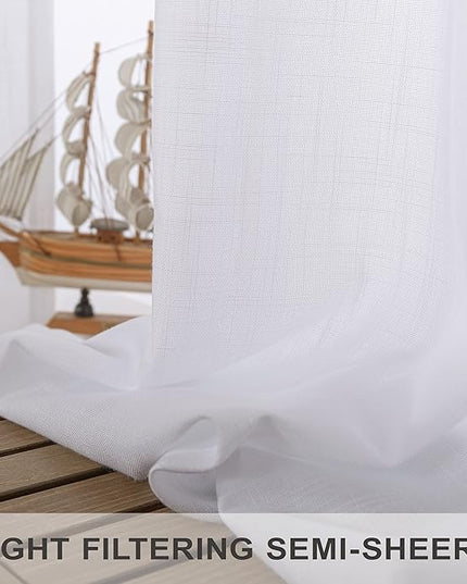 Pitalk White Linen Curtains 90 Inch Length for Living Room 2 Panels Set Back Tab Loop Rod Pocket Semi Sheer Lightweight White Cotton Curtains for Bedroom Family Sitting Room 38 x 90 Inches Long