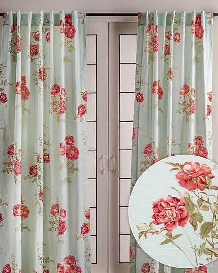 Maison d' Hermine Curtains for Living Room 100% Cotton 124 inch Length Two Panels Light Filtering Curtains for Bedroom Windows with Rod and Loop Pockets Drapes (Villette Aqua, 50" W x 124" L)