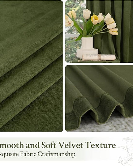 LAMIT Velvet Curtains 102 Inches Long for Living Room, Sage Green Thermal Insulated Soundproof Panels Room Darkeing Back Tab and Rod Pocket Drapes for Bedroom/French Country, 2 Panels, 52 x 102 Inch