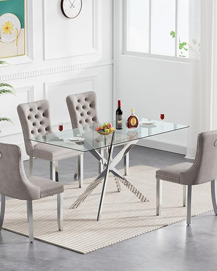 HomVent Rectangular Glass Dining Table Set for 4, Modern Tempered Glass Kitchen Table Set and Chairs, Rectangular Dining Room Table Set for Kitchen