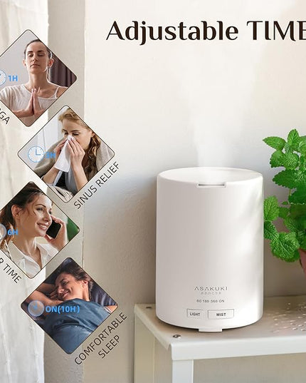 ASAKUKI Essential Oil Diffuser, 5-in-1 Quiet Humidifier, Home Fragrance Aroma Diffuser with 7 LED Color Changing Light and Auto-Off Switch (Pure White)